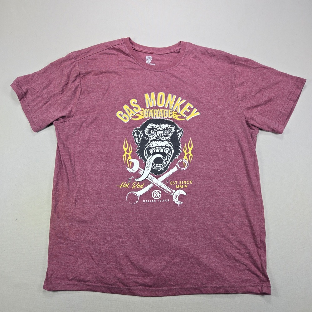 Gas Monkey Garage T-Shirt Hot Rod Graphic Heather Burgundy Mens XL